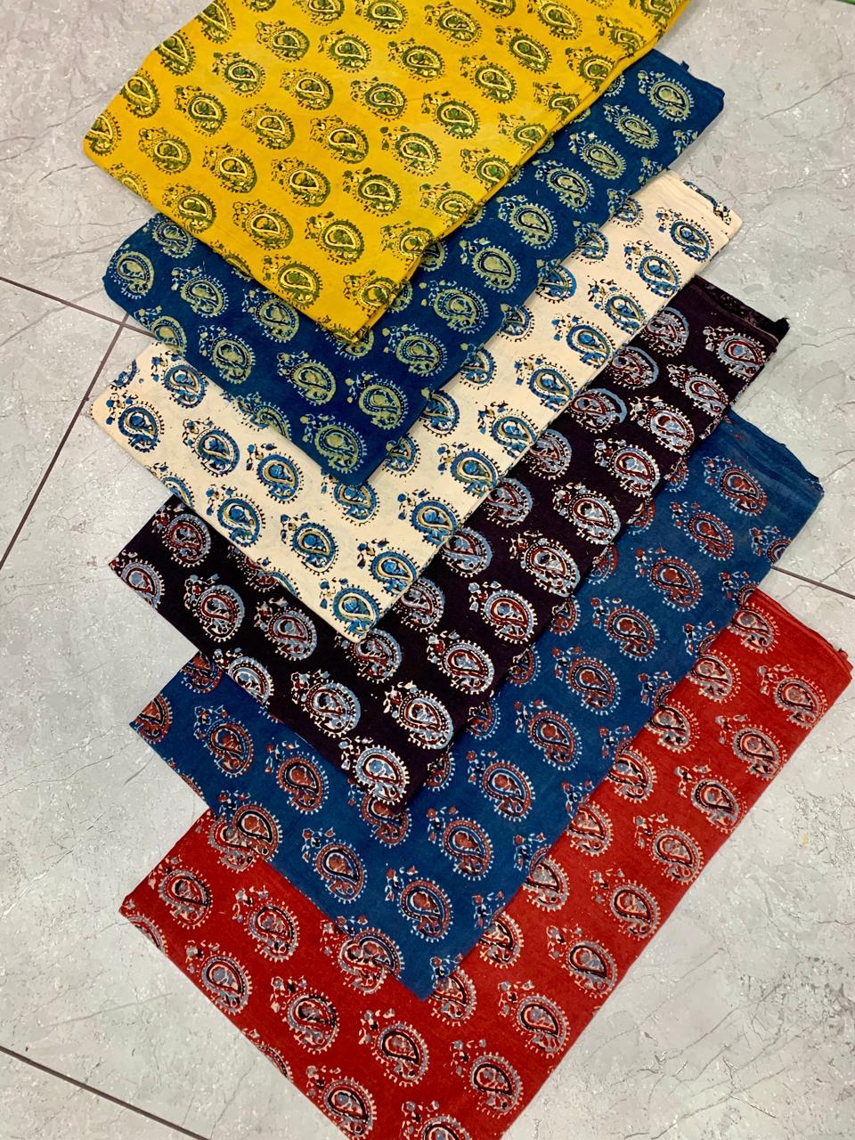 Ajrakh pure cotton handblock printed fabric in green tones with traditional motifs